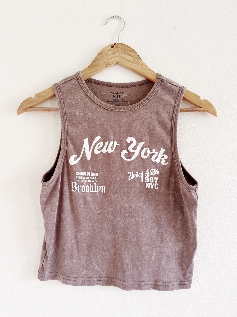 Orange Kiss “New York” Cropped Muscle Tank Top large